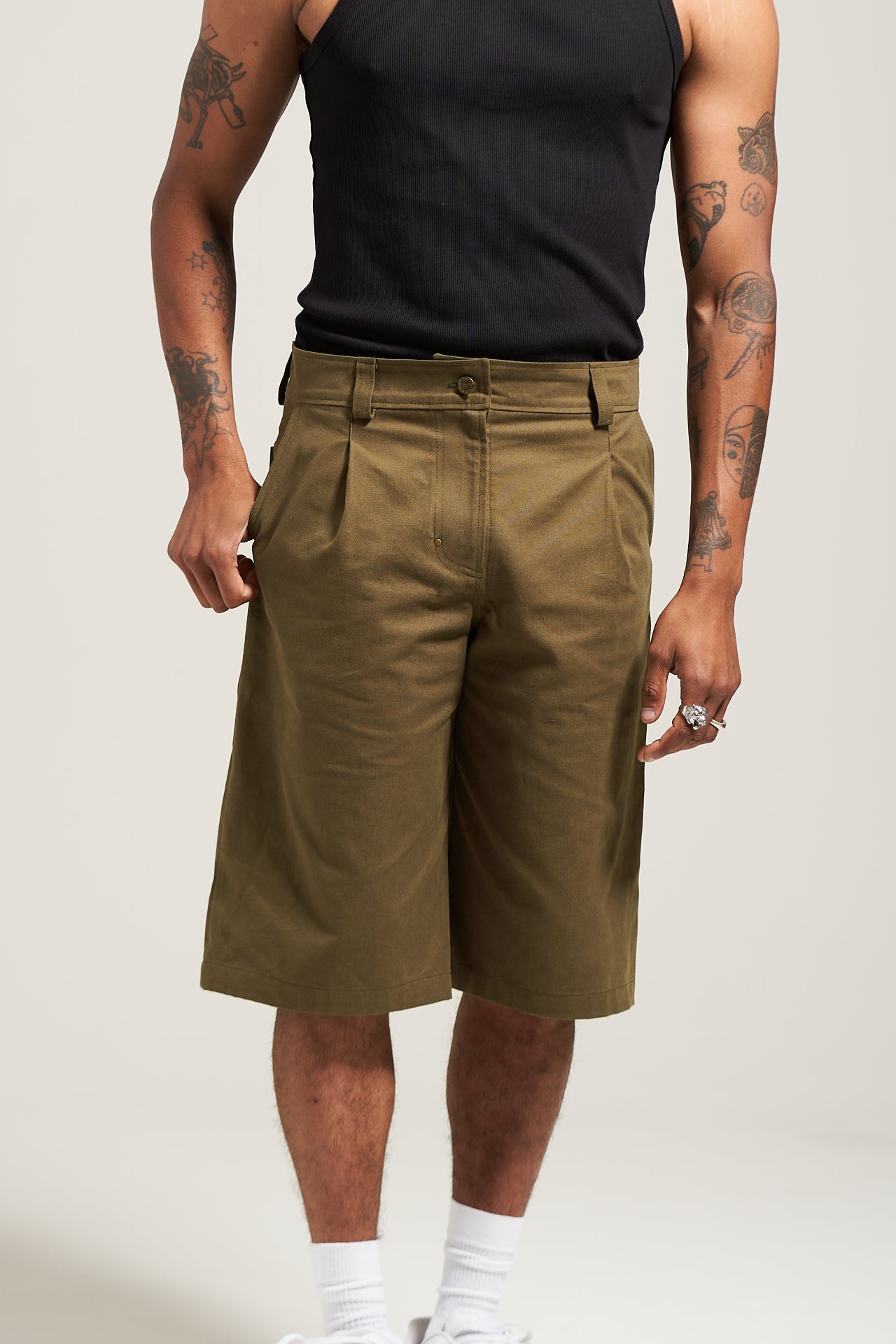 The Olive Pleated Work Short