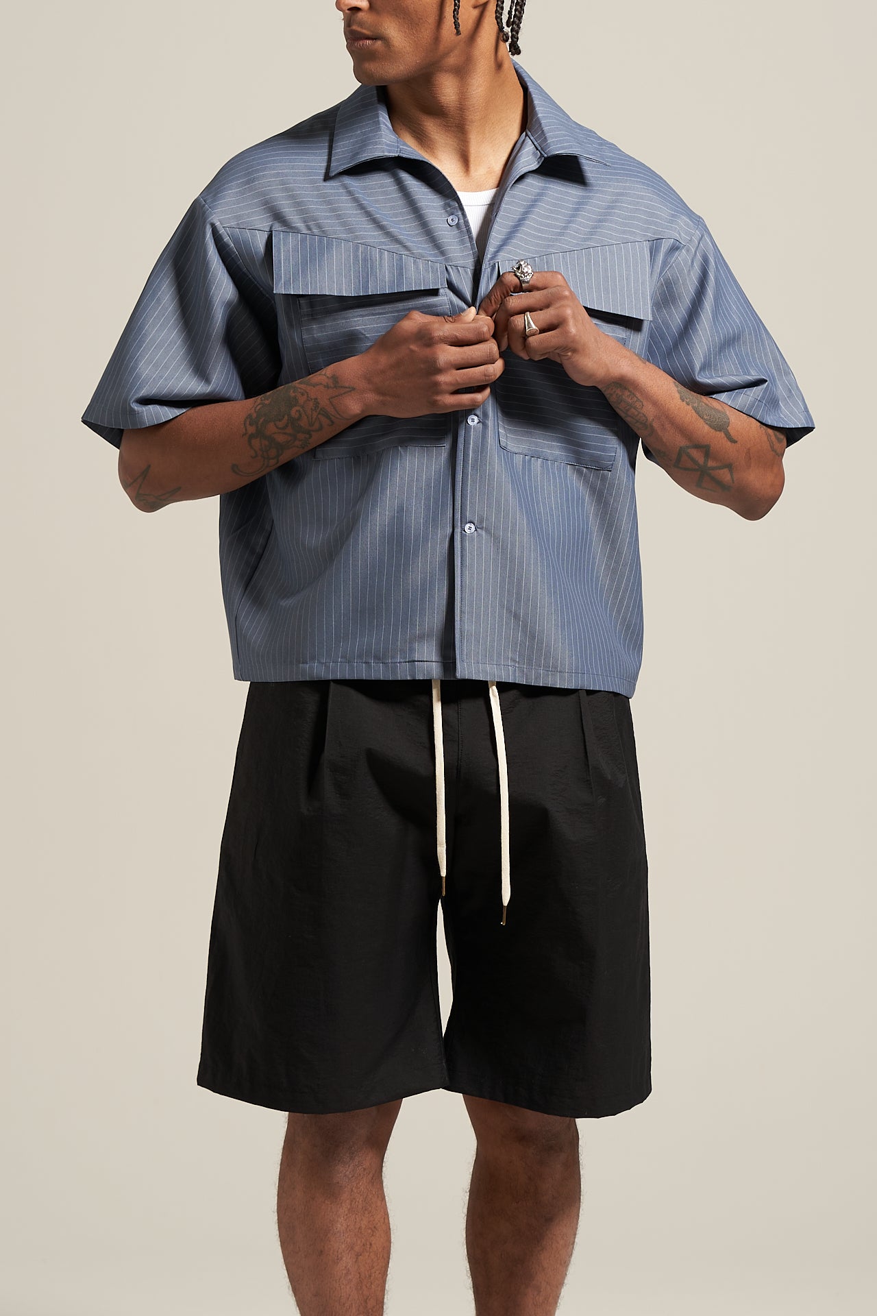 The Steel Pinstripe V-cut Shirt