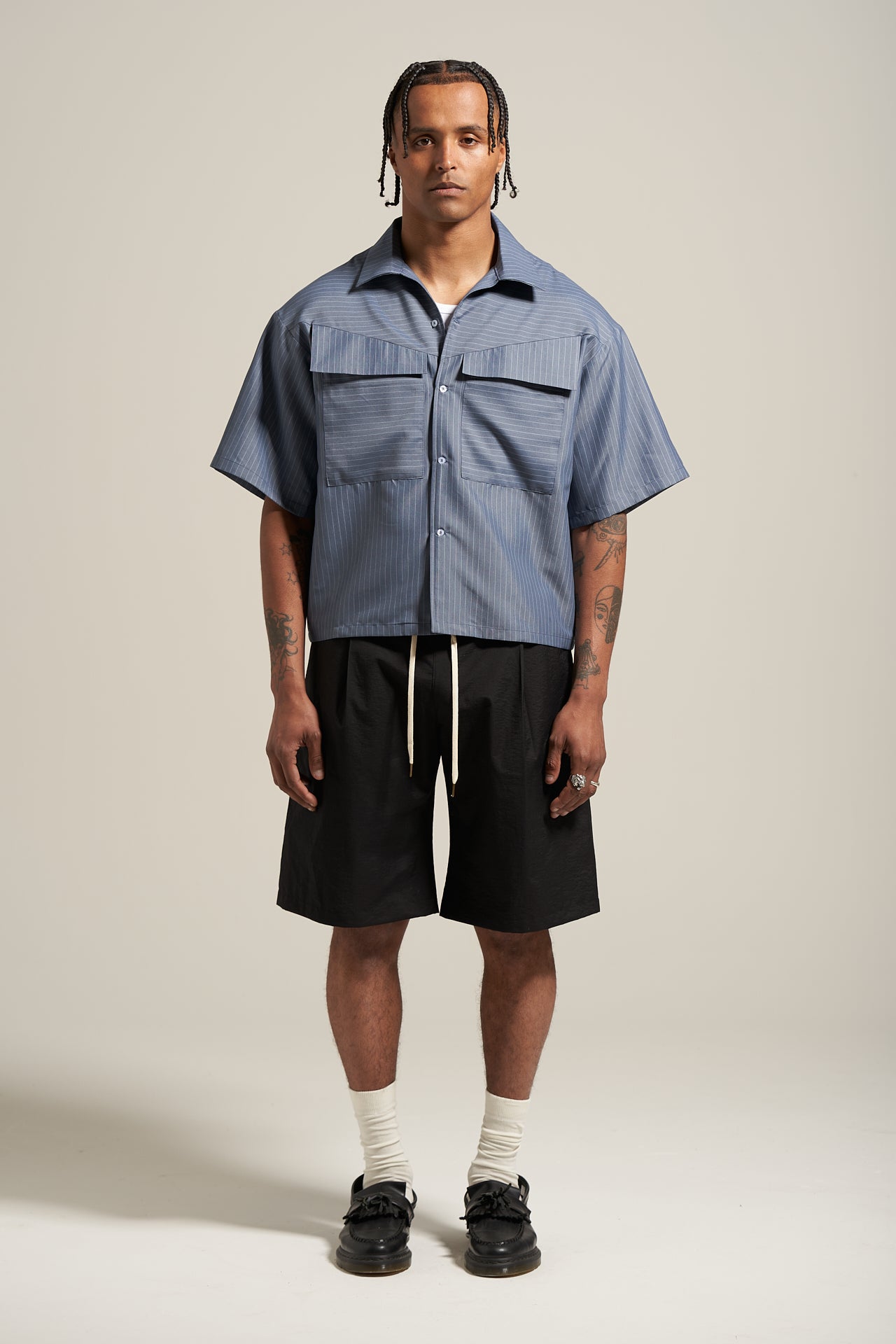 The Steel Pinstripe V-cut Shirt