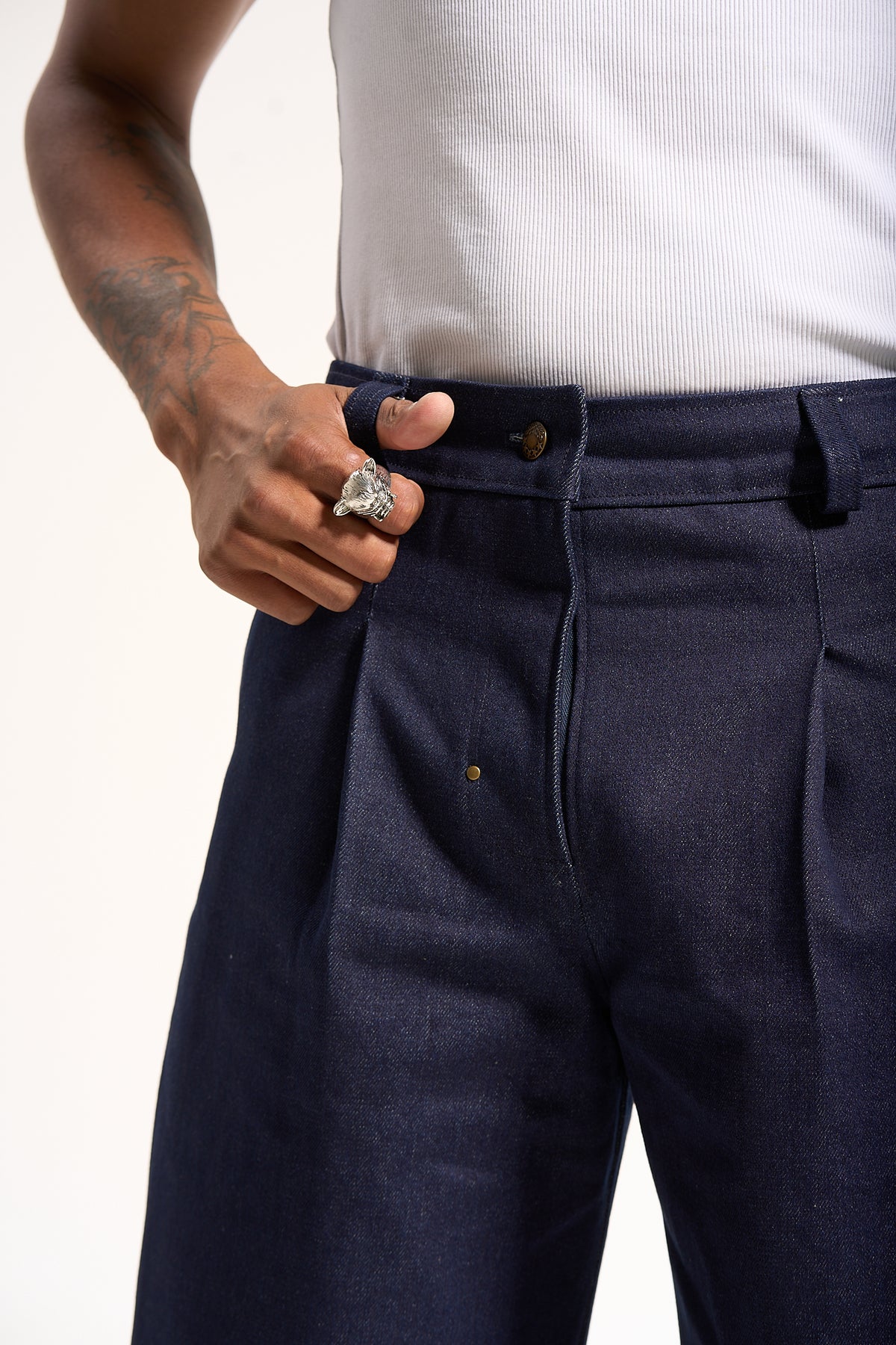 The Indigo Pleated Work Short